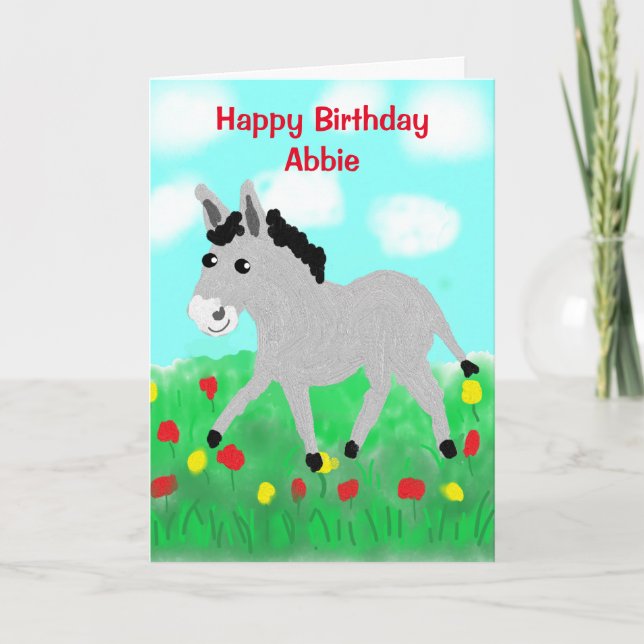 Cute Donkey Cartoon Birthday Card (Front)