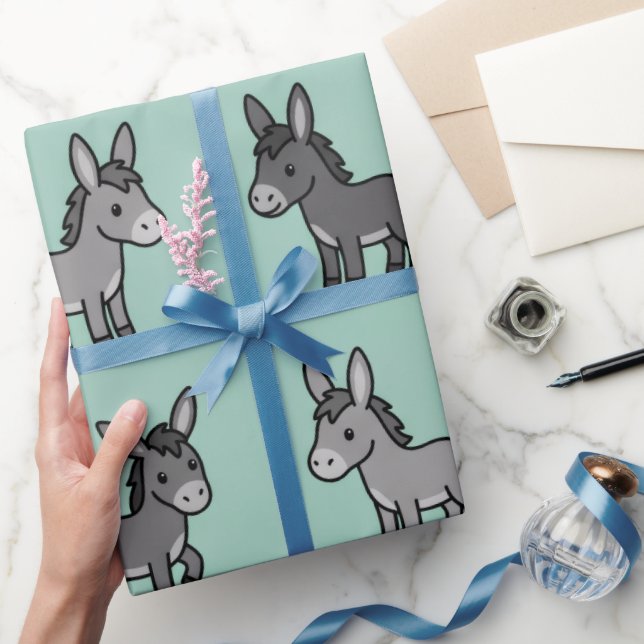 Cute Donkey Cartoon Pattern Wrapping Paper (Gifting)