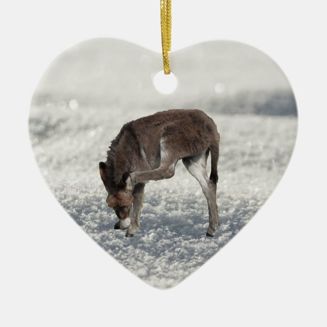 Cute Donkey Christmas Snow Ceramic Tree Decoration (Front)