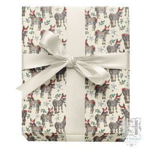 Cute Donkey Christmas Wrapping Paper in Cream