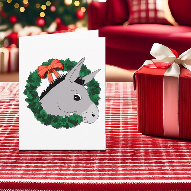 Cute Donkey Christmas Wreath Folded Holiday Card (Cute Donkey Christmas Wreath Folded Holiday Card)