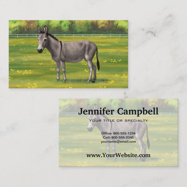 Cute Donkey Grey Burro In Pasture Business Card (Front/Back)