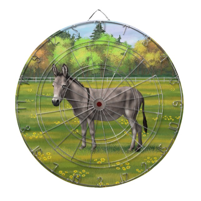 Cute Donkey Grey Burro In Pasture Dartboard (Front)