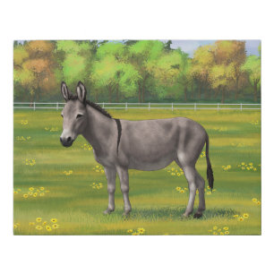 Cute Donkey Grey Burro In Pasture Faux Canvas Print