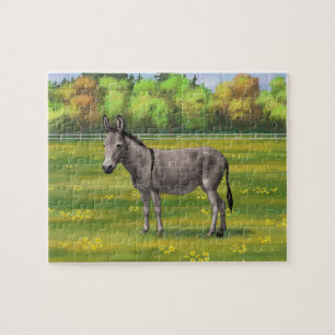 Cute Donkey Grey Burro In Pasture Jigsaw Puzzle