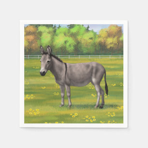 Cute Donkey Grey Burro In Pasture Napkin
