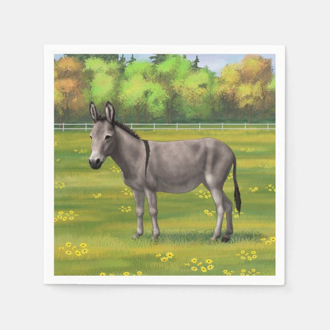 Cute Donkey Grey Burro In Pasture Napkin (Front)