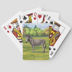 Cute Donkey Grey Burro In Pasture Playing Cards