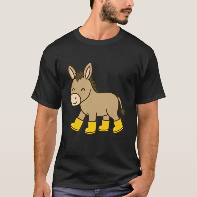 Cute Donkey in Rain Boots T-Shirt (Front)