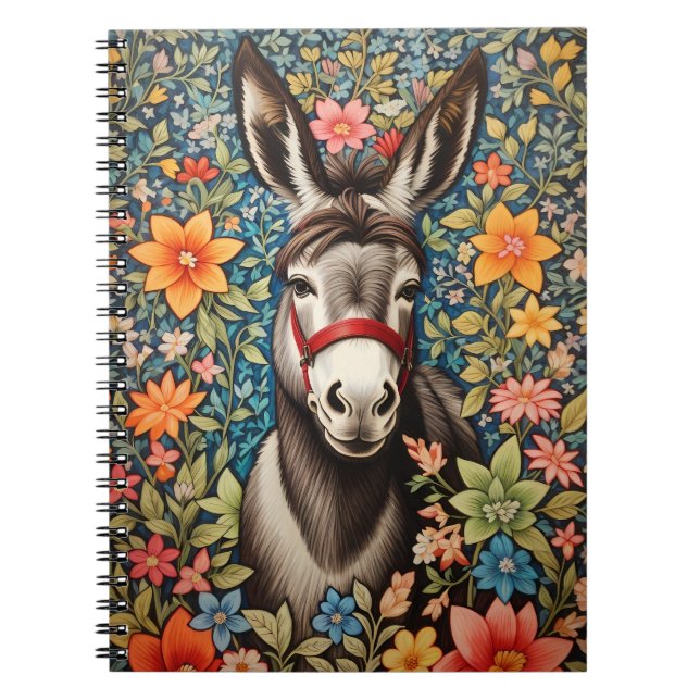 Cute Donkey On Colorful Floral Background Notebook (Front)