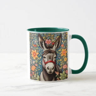 Cute Donkey On Colourful Floral Background Mug