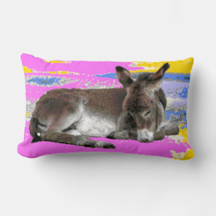 Cute donkey pink and yellow lumbar cushion