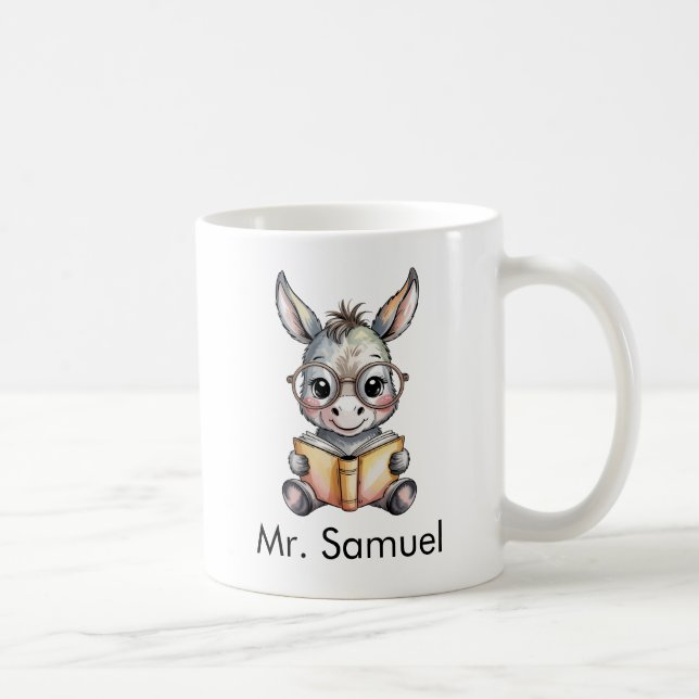 Cute Donkey Reading a Book Custom Coffee Mug (Right)