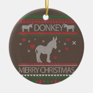 Cute Donkey Ugly Sweater Christmas Holiday Winter Ceramic Tree Decoration