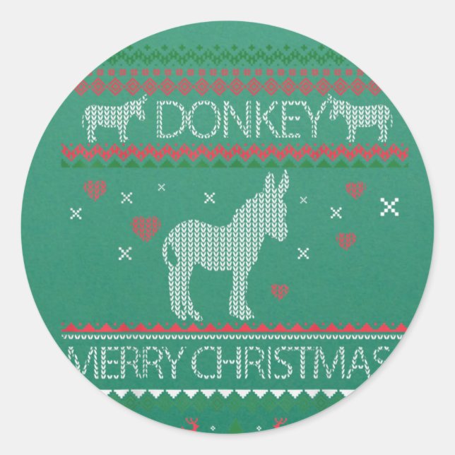 Cute Donkey Ugly Sweater Christmas Holiday Winter Classic Round Sticker (Front)
