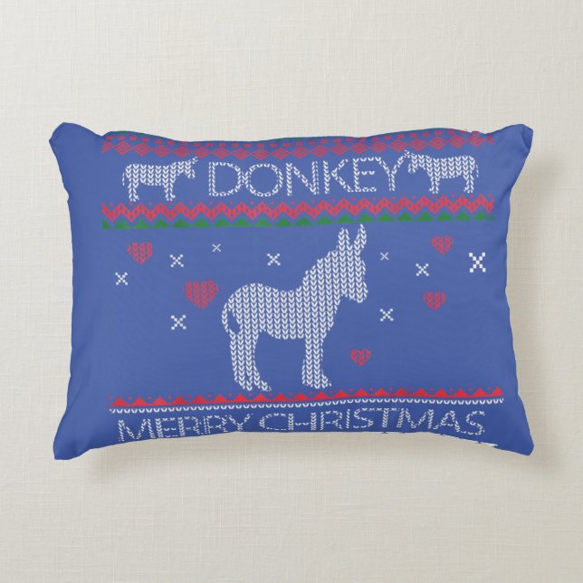 Cute Donkey Ugly Sweater Christmas Holiday Winter Decorative Cushion (Front)