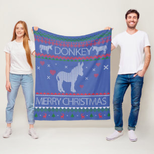 Cute Donkey Ugly Sweater Christmas Holiday Winter Fleece Blanket