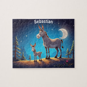 Cute Donkeys at the Night Personalised Jigsaw Puzzle
