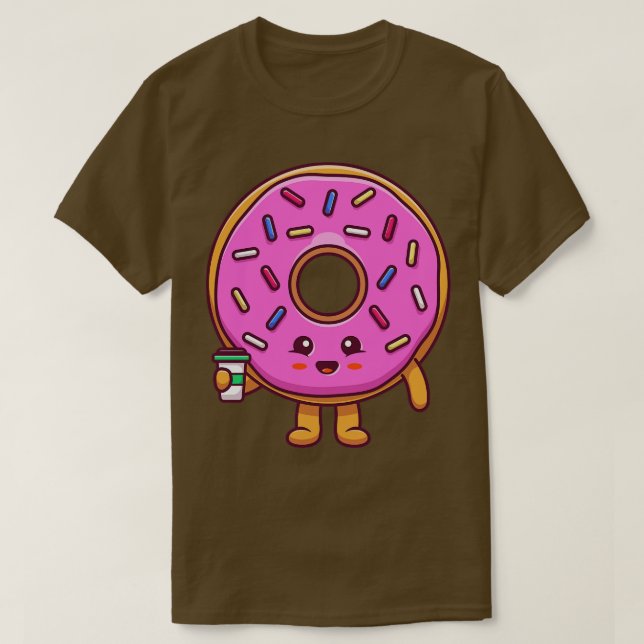 Cute Donut Holding Coffee  T-Shirt (Design Front)