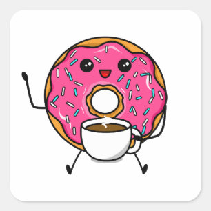 Cute Donut With Coffee Square Sticker