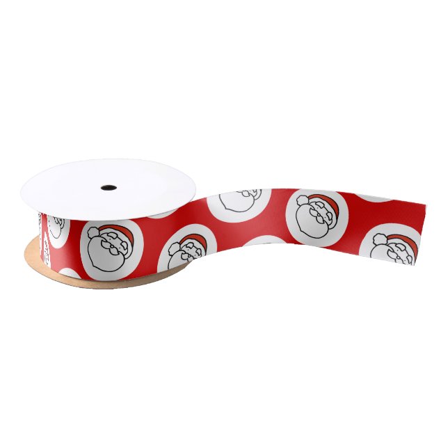 Cute Doodle Art Christmas Santa on Red Satin Ribbon (Spool)