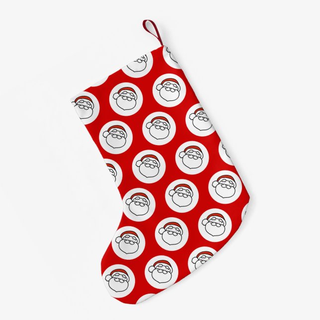 Cute Doodle Art Christmas Santa on Red Small Christmas Stocking (Back (Hanging))