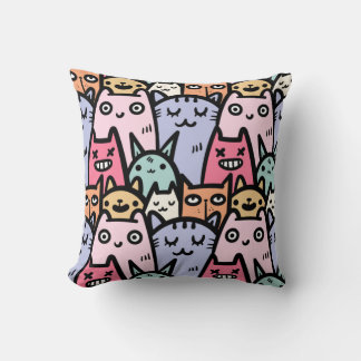 Cute doodle cartoon cats pattern for cat lovers cushion