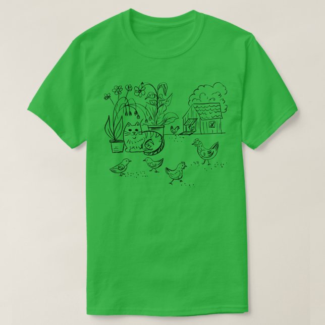 Cute Doodle Cat Farm T-Shirt (Design Front)