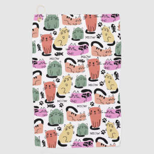 Cute Doodle Cats And Paw Prints Golf Towel