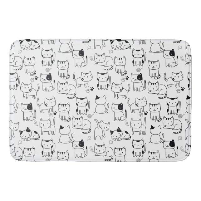 Cute Doodle Cats Pattern Shower Curtain Bath Mat (Front)