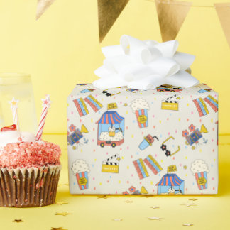 Cute Doodle Cinema Popcorn Movie Night Gift Wrapping Paper