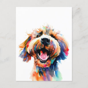 Cute Doodle Colourful Labradoodle Art Postcard