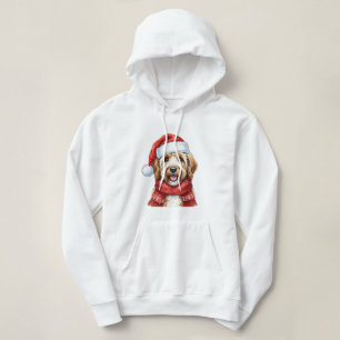 Cute Doodle Dog Christmas Santa Hat & Scarf Hoodie