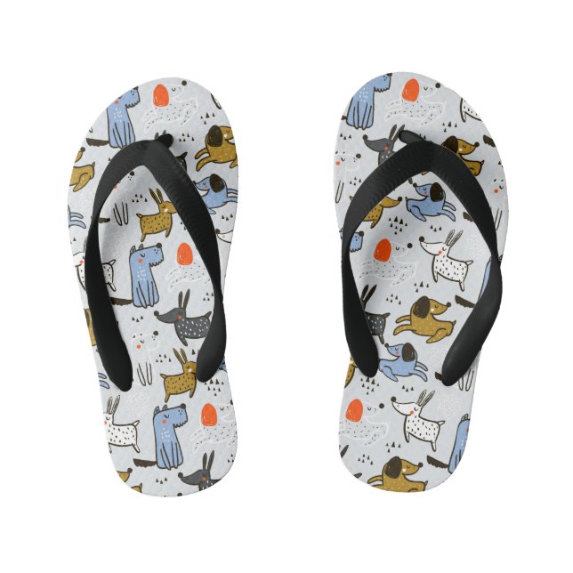 Cute Doodle Dog Pattern Kid's Jandals (Footbed)
