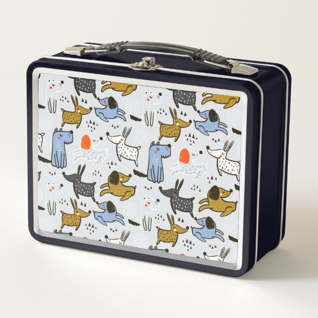 Cute Doodle Dog Pattern Metal Lunch Box (Front)