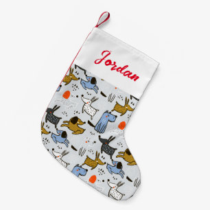 Cute Doodle Dog Pattern Small Christmas Stocking