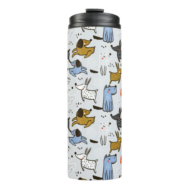 Cute Doodle Dog Pattern Thermal Tumbler (Front)