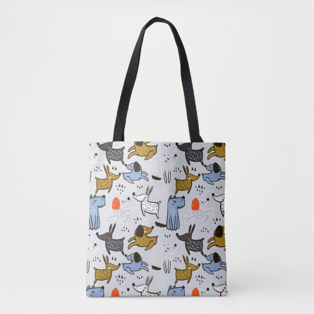 Cute Doodle Dog Pattern Tote Bag (Front)