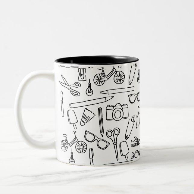 Cute Doodle Drawings Coffee Mug (Left)