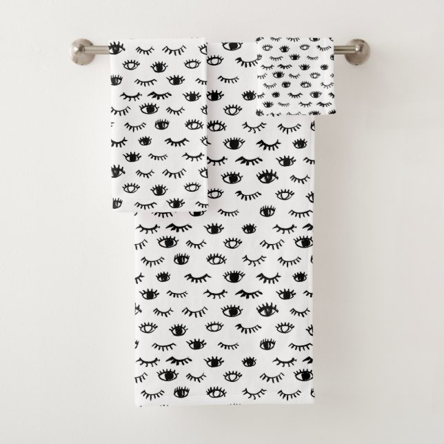 Cute Doodle Eyelash Pattern Bath Towel Set (Insitu)