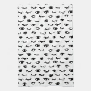 Cute Doodle Eyelash Pattern Tea Towel