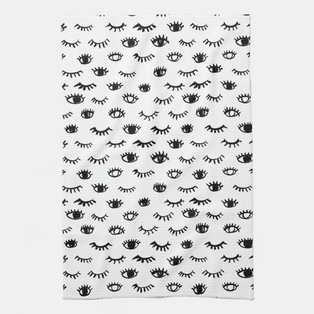 Cute Doodle Eyelash Pattern Tea Towel (Vertical)