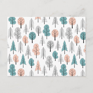 Cute Doodle Forest Pattern Holiday Postcard
