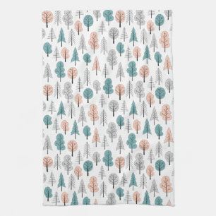 Cute Doodle Forest Pattern Tea Towel