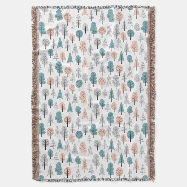 Cute Doodle Forest Pattern Throw Blanket (Front Vertical)