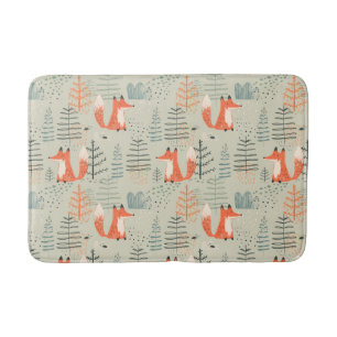 Cute Doodle Fox Forest Woodland Pattern Bath Mat