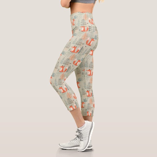 Cute Doodle Fox Forest Woodland Pattern Capri Leggings (Left)