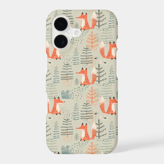 Cute Doodle Fox Forest Woodland Pattern iPhone Case (Back)