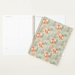 Cute Doodle Fox Forest Woodland Pattern Planner