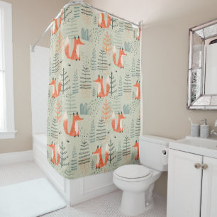 Cute Doodle Fox Forest Woodland Pattern Shower Curtain